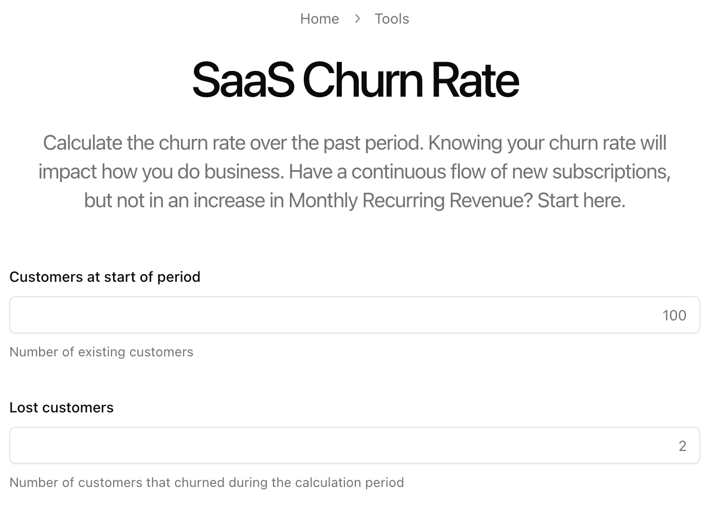 SaaS Churn Rate Calculator